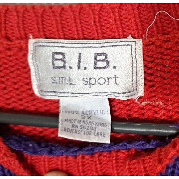 Vtg 80s 90s Women's Sweater B.I.B SML Sport 3XL Red Ugly Long Sleeve Retro - Picture 4 of 7